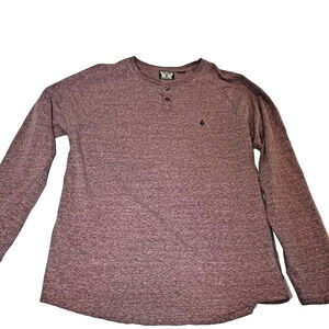 Volcom Henley Shirt Mens Large Red Long Sleeve Casual